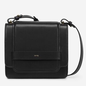 JW PEI Fiona Accordion Expandable Vegan Black Leather Crossbody Purse Bag